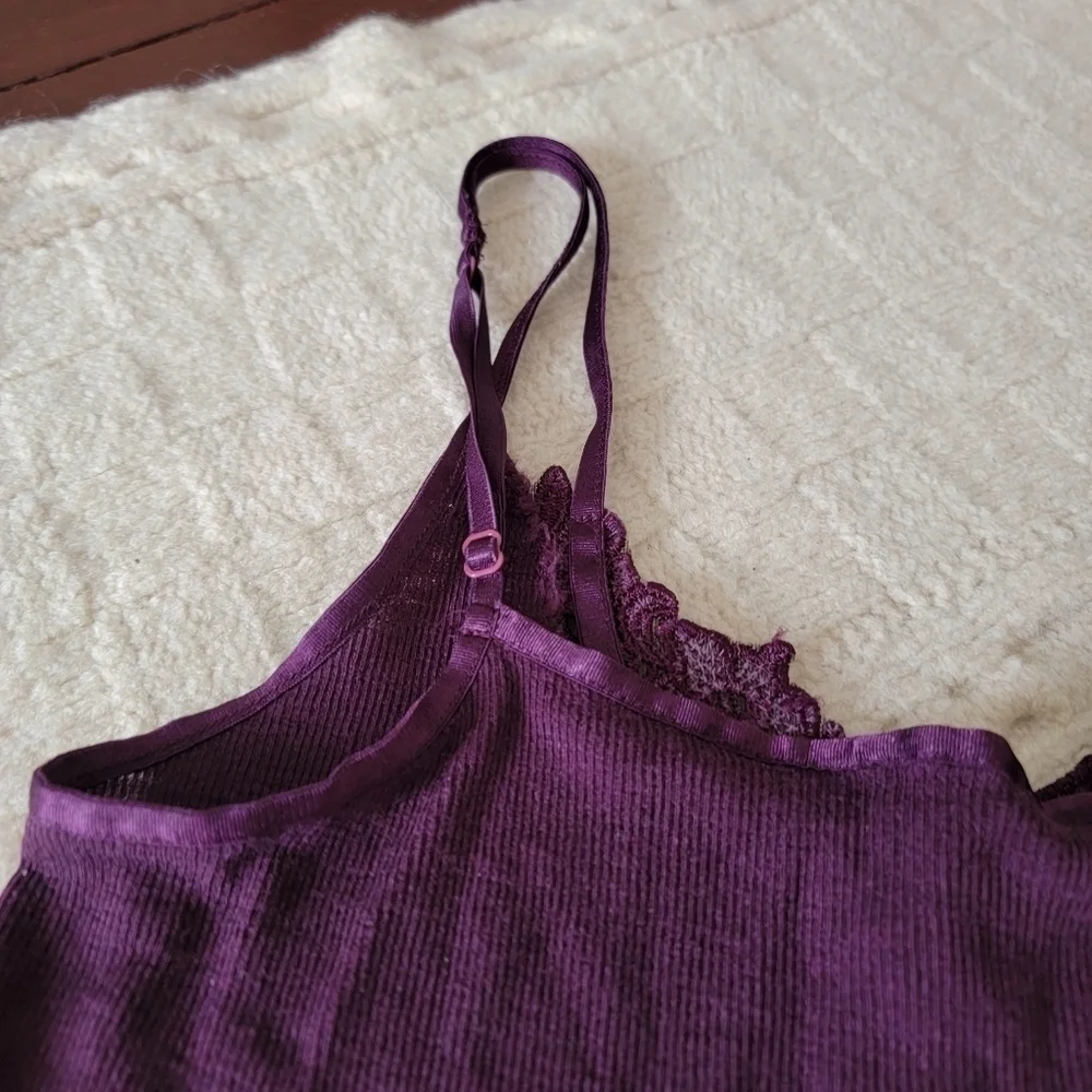 90s y2k Express Wool Silk Ribbed Knit Lace Accent Tank Top Cami size M Purple